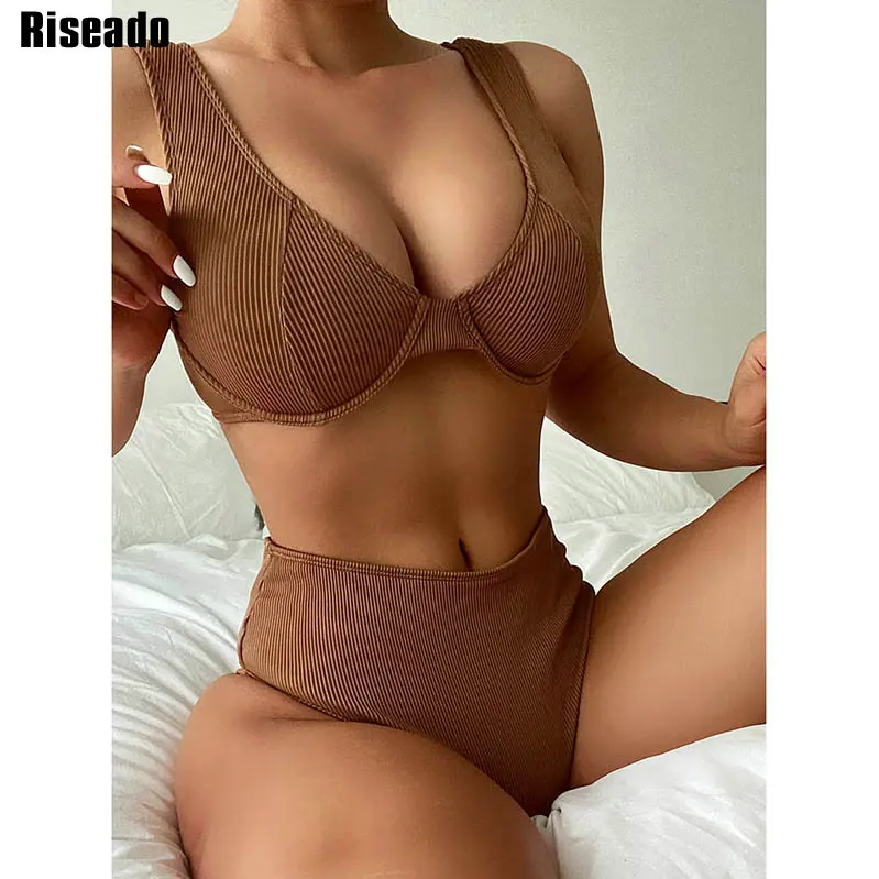 

Riseado High Waist Sexy Bikini Women Push Up Swimsuits 2022 New Ribbed Swimwear Women Brazilian Biquinis Set Brown Bathing Suit