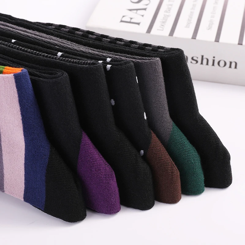 2023 New 5 Pairs Large Size Men Dress Socks High Quality Stripe Fashion Business Black Pure Men Cotton Socks Size EU41-48