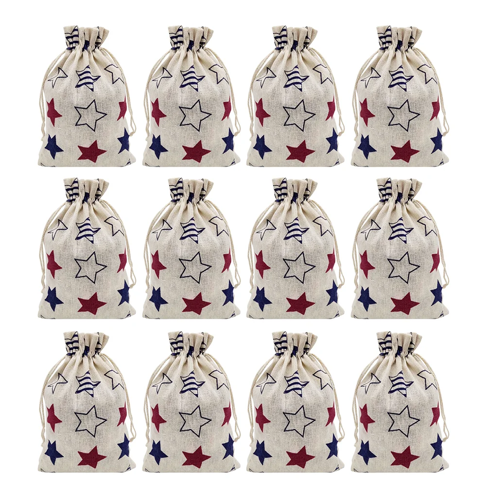 

12pcs Candy Bags Linen Jewelry Pouches Patriotic Party Favors Bags 4th Of July Treat Bags Independence Day Gift Bag