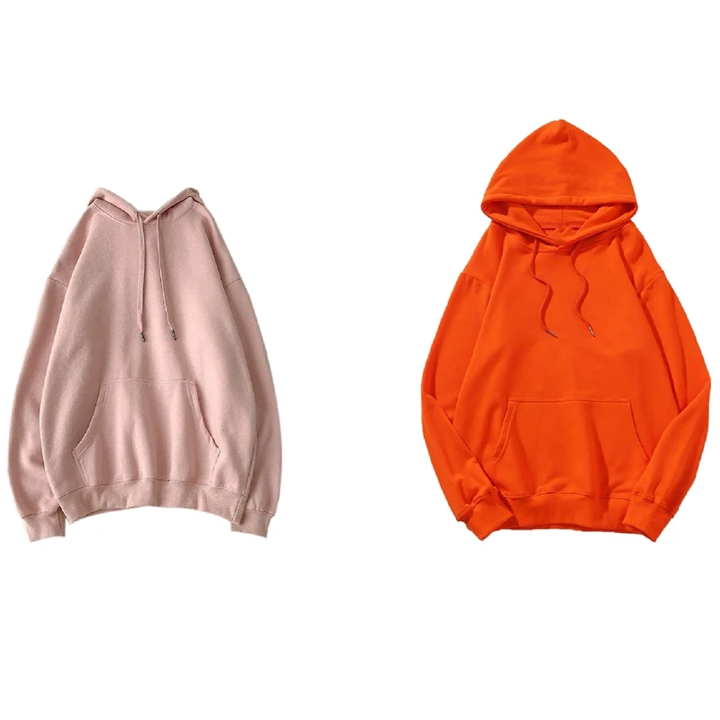 

2 Pcs Women Winter Hoodies Warm Oversized Unisex Couple Sweatshirts Harajuku Hooded Hoody Tops XXL Orange & Pink