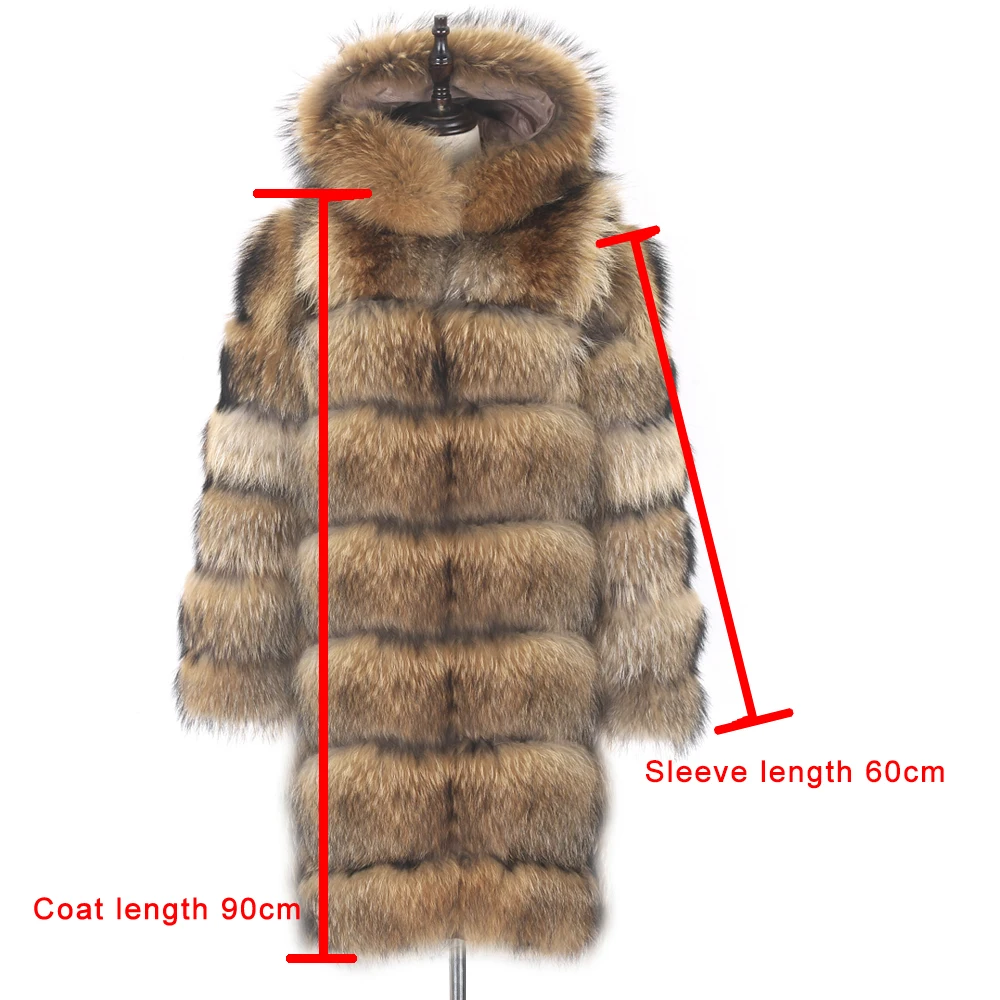 FURYOUME Winter Women Real Raccoon Fur Coat Long Natural Fur Jacket Warm Thicken Full Sleeve Ladies Fashion Outerwear Streetwear