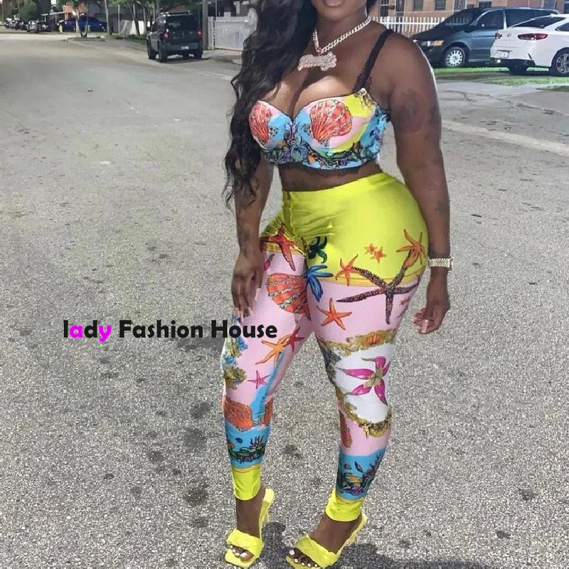 

luxury high quality lace suspender Sexy Bra Top + printed high waist slim bottomed trousers fashionable women's temperament suit