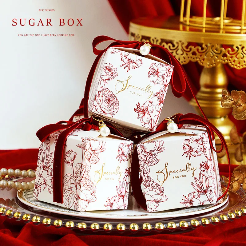 Es Paper Gift Box With Ribbon Pearl Pin For Wedding Baby Shower Birthday Party Favor Packing Supplies