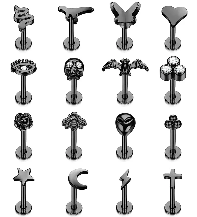 

Tragus piercing jewelry set 16 pieces of inner threaded tragus piercing with various screws at the top, suitable for men and wom