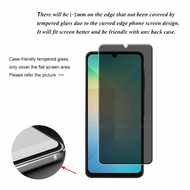 4/3/2/1 шт. для Samsung A06 Стекло Galaxy закаленное стекло 9H Privacy Anti-Spy Cover Клей Защитная