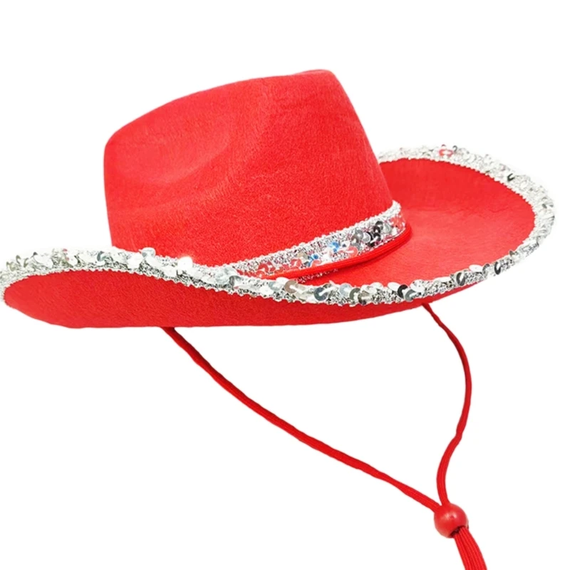 

New Year Solid Color Felt Cowboy Hat Cowgirl Sequins Brim Supplies