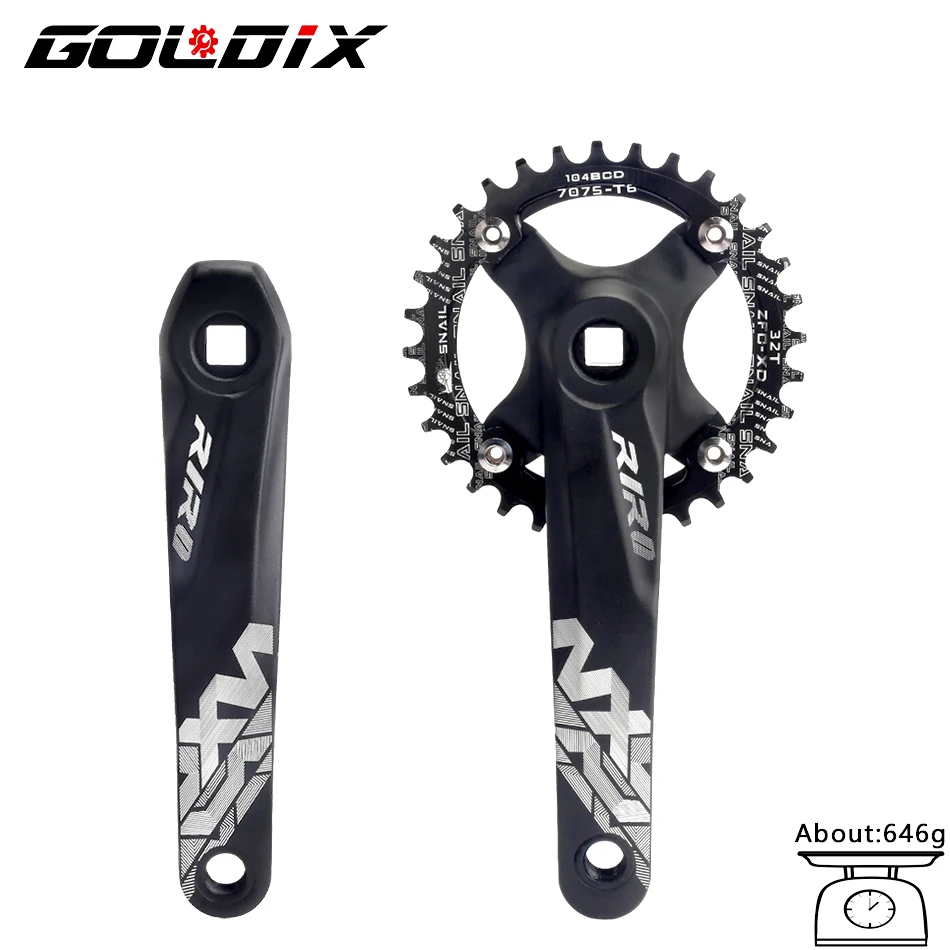

GOLDIX RIRO Bicycle Crankset 104BCD Mountain Bike Square Hole Crank Aluminum Alloy Crank 170/175mm Black 32T 34T 36T 38T 40T 42T