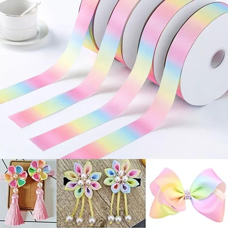 

2Meter/lot 25/38/50mm Gradient color rainbow printed grosgrain ribbons diy headwear Hair Bow Decor Gift Wrap Wedding Party Decor