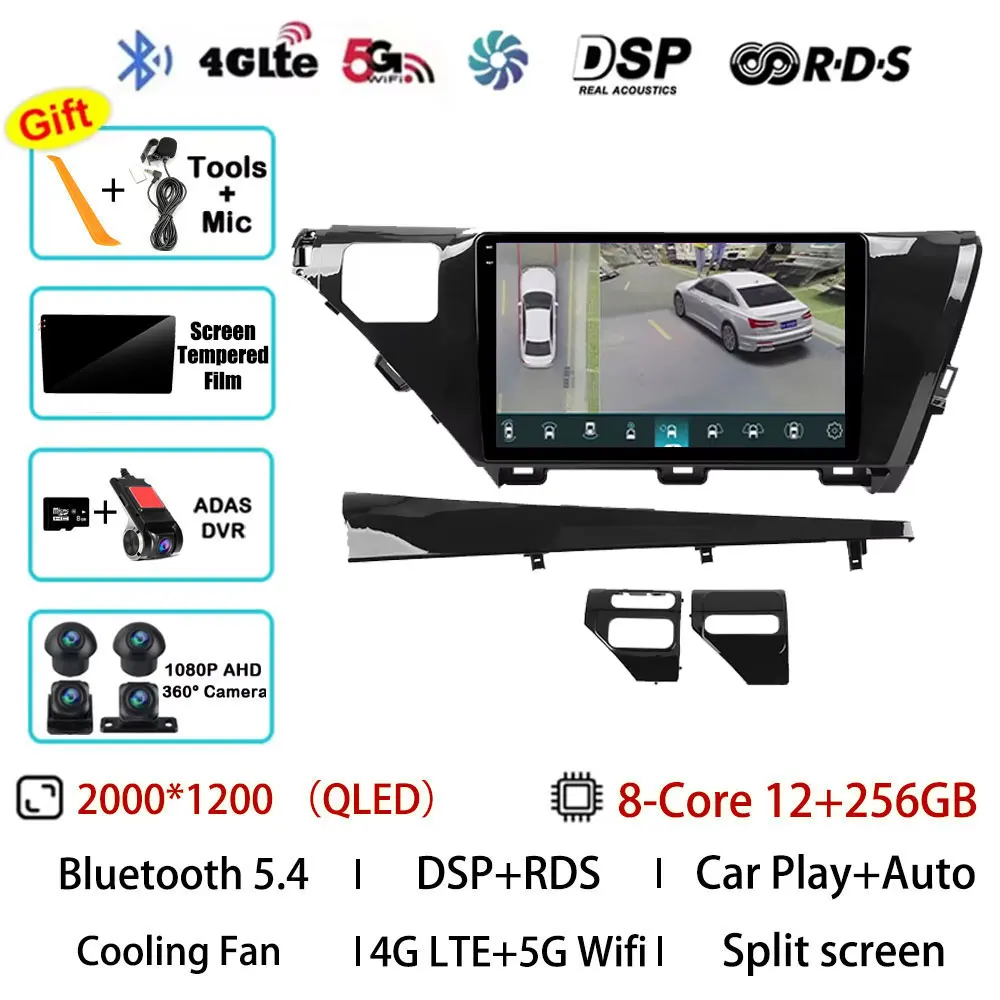 

Автомобильный радиоприемник Android 15 для Toyota Camry 8 XV 70 2017-2020 RHD GPS Мультимедийный плеер Navi Головное устройство 360 Камера Стерео DSP BT QLED