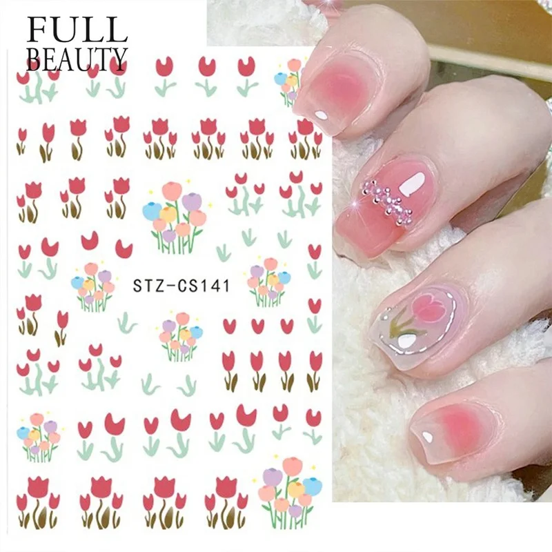 Smiley blue rouge back glue nail stickers manicure new stickers hot tulip small white flower Zou Ju