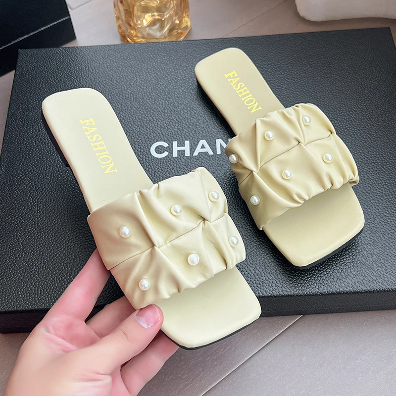 

Flat Slippers Women Square Toe Pantuflas Casual Soft Sole Ladies Slides Fashion Light Comfortable Females Shoes Outdoor Summer