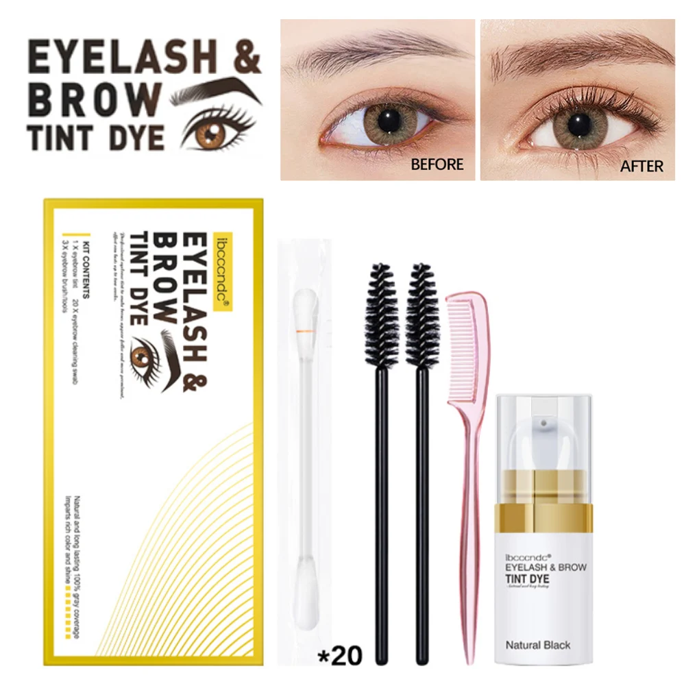 

2 Color Eyebrow Gel Tinting Kit Semi-Permanent Eyebrow Eyelash Tint Dye Black Chestnut Brown Color Kit with Comb Brush Swabs