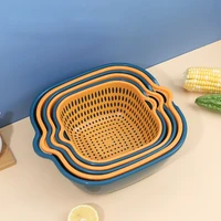 new draining basket washing basin double kitchen hot pot platter washing basket household plastic fruit basket washing fruit pla