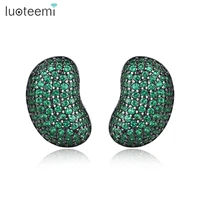 luoteemi cute korean stud earrings for women pea shape tiny green cubic zirconia paved fashion jewelry factory wholesale