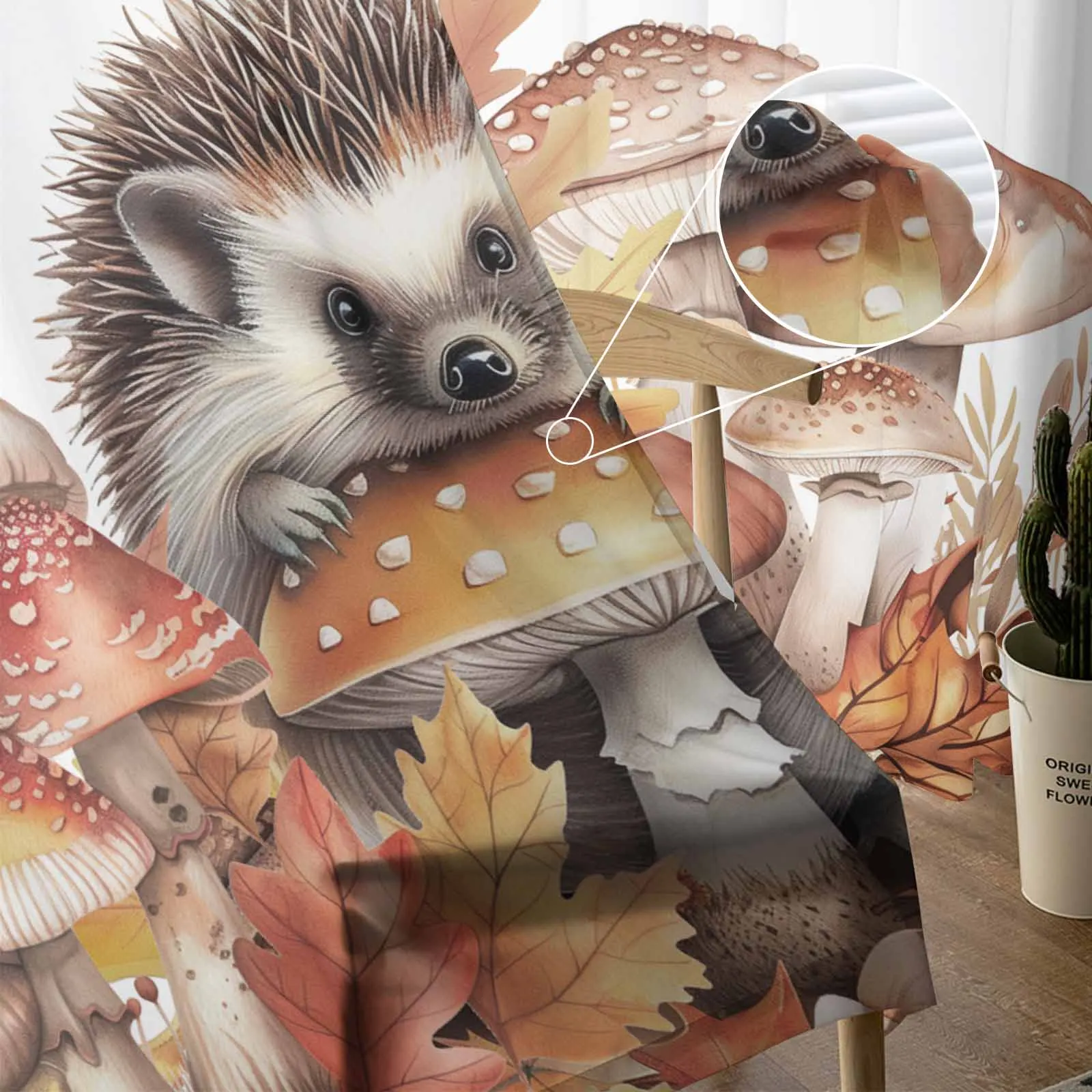 Осенние тюлевые шторы с листьями тыквой грибом ежиком для гостиной прозрачные