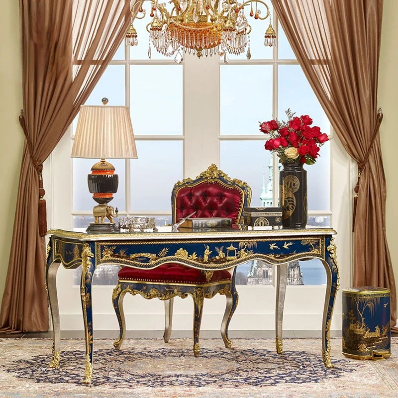 

Luxury exports French antique aristocratic sapphire painted gold hand-painted books, tables and chairs villas
