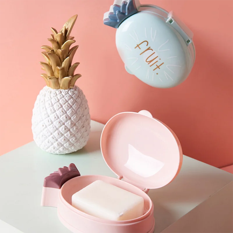 

Soap Container Bathroom Soap Drain Holder Case Soap Dishes Fruit Pineapple Portable Travel Soap Box Bathroom Accessories