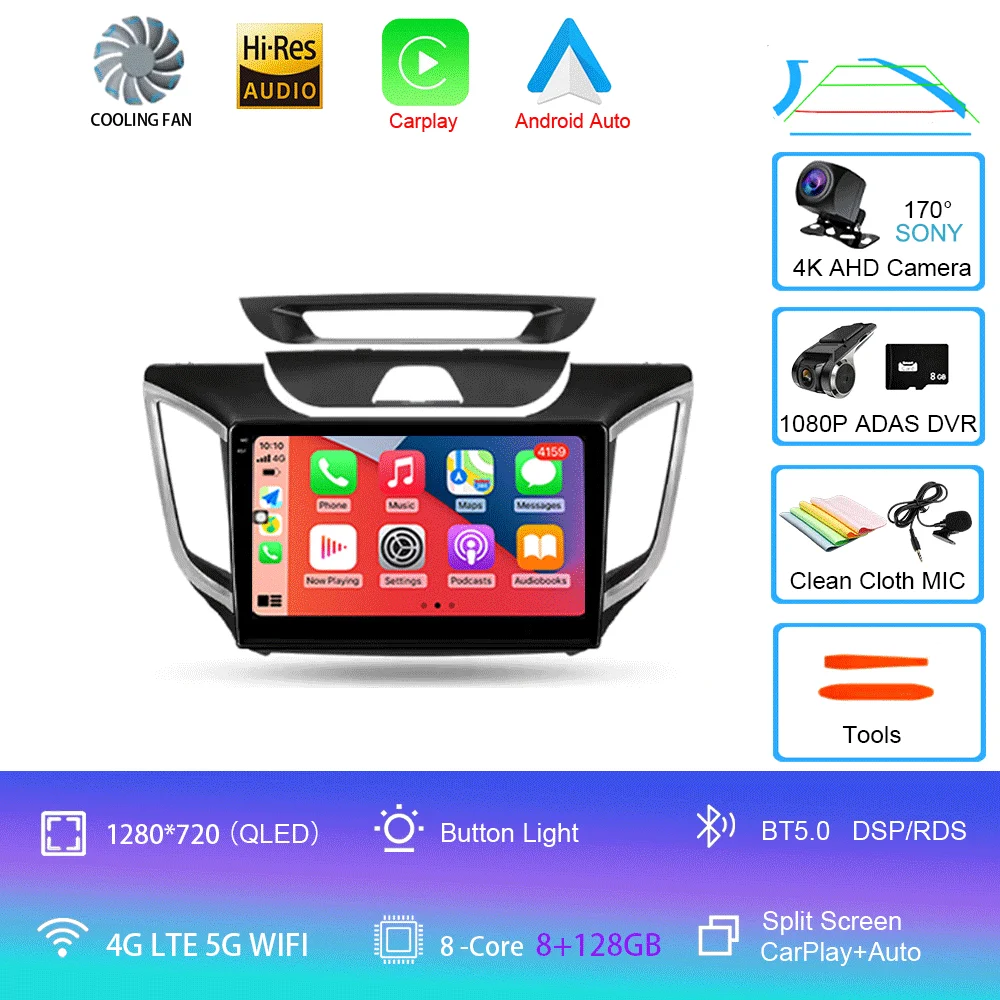

Android 15 для Hyundai Creta IX25 2015-2019 Carplay Auto 4G + WIFI GPS Автомобильный радиоприемник Навигация Мультимедийный видеоплеер Стерео