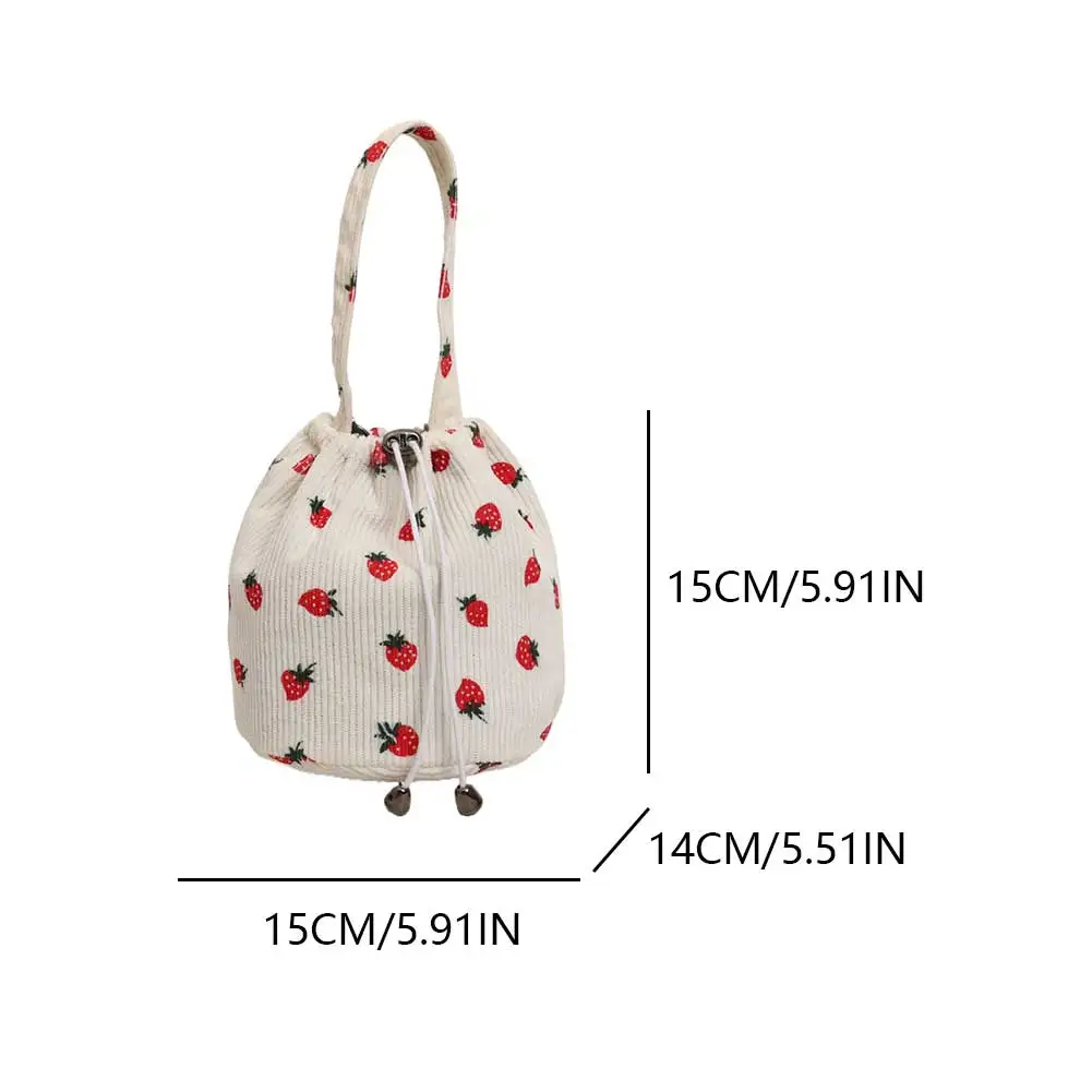 Женская вельветовая сумка-ведро с клубникой и ремешком-цепочкой модная сумка на