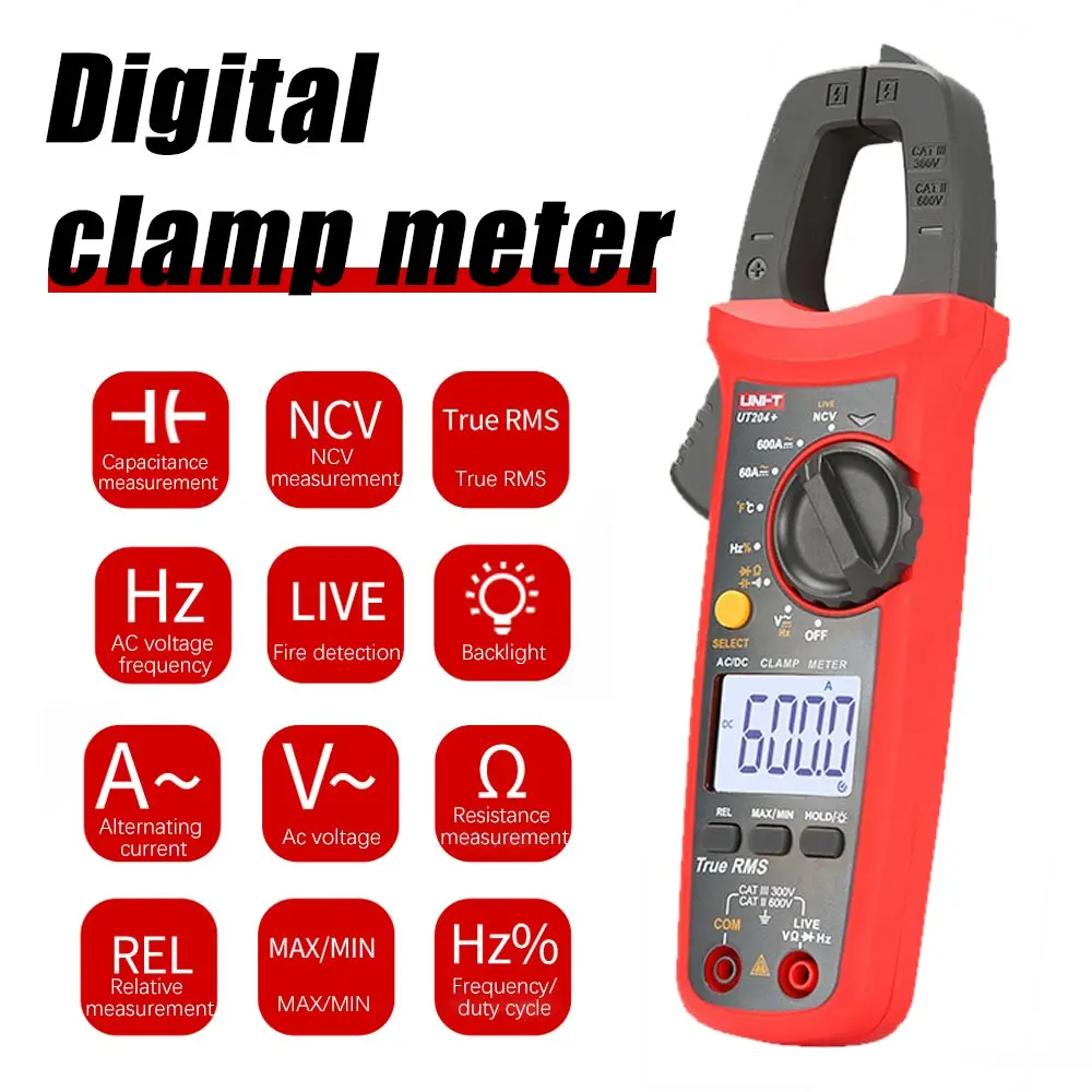 

UNI-T UT204+ Digital Multimeter AC DC Current Clamp Meter Multimeter True RMS600A Auto Range Voltmeter Ammeter Resistance Tester