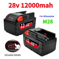 super m28 battery 28v 12 0ah replacement battery for milwaukee 48 11 2830 v28 0730 20 cordless power tool battery with led