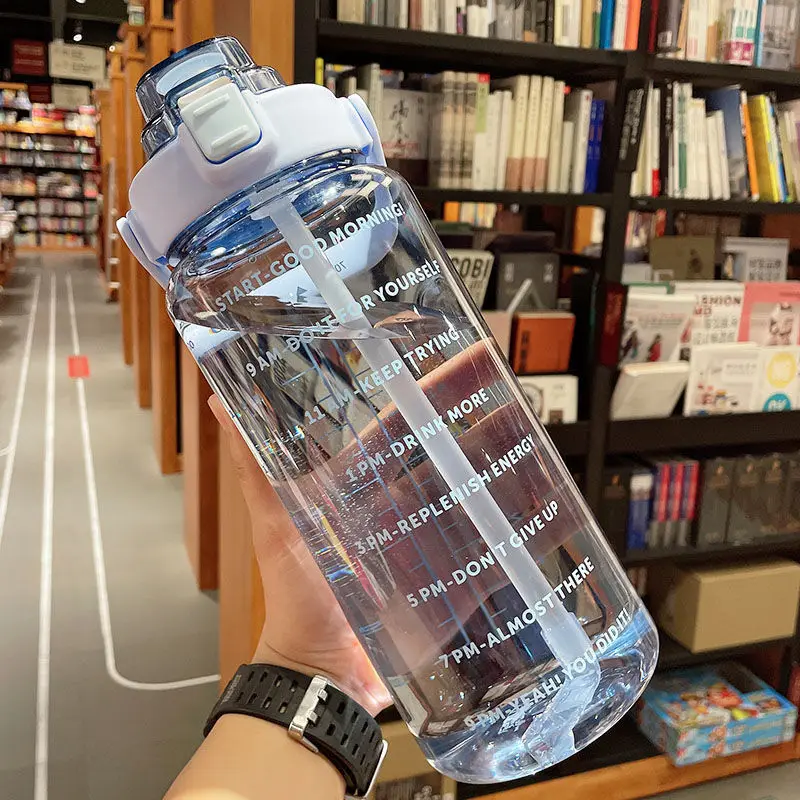 

Brief Sports Water Cup Large Capacity 2000ml Waterbottle With Straw Portable Fitness Plastic Water Bottle With Time Marker