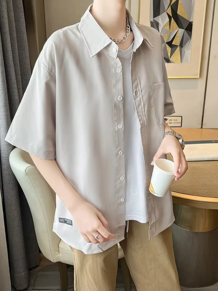 Summer Ice Silk High-end Shirts Short-sleeved Shirts Men's Trendy Five-quarter-sleeved Shirts Are Light and Handsome Shirts