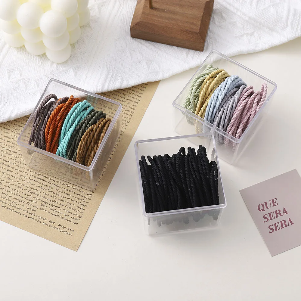

50Pcs/Set Boxed Fashion With Gradient Color High Stretch Scrunchie New Simple Hair Rope Rubber Warp Tie Hair Accessories