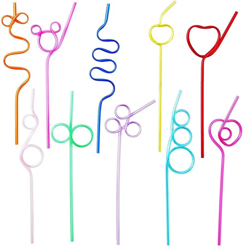 

10Pcs Disposable Hard Plastic Straws Flexible Funny For Drink Milk Tea Cocktail Decorative Party Shape Accessories Bar Supplies