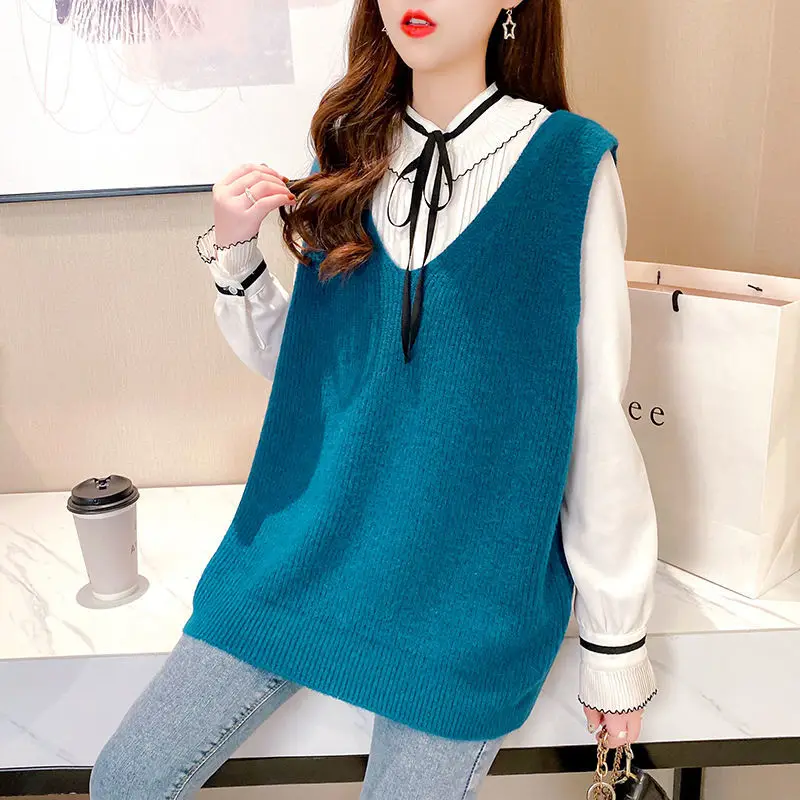 

Stylish V-Neck Knitted All-match Sleeveless Vest Sweater Women's Clothing 2022 Autumn New Oversized Casual Pullovers Korean Tops
