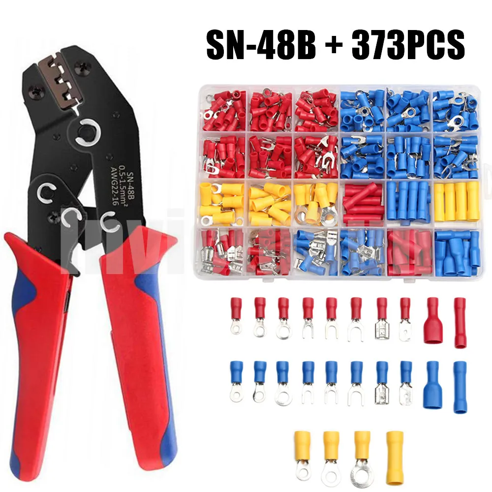 

373PCS Insulated Electrical Wire Cable Connectors Male Female Crimp Spade Terminals Crimping Plier Tools Kit