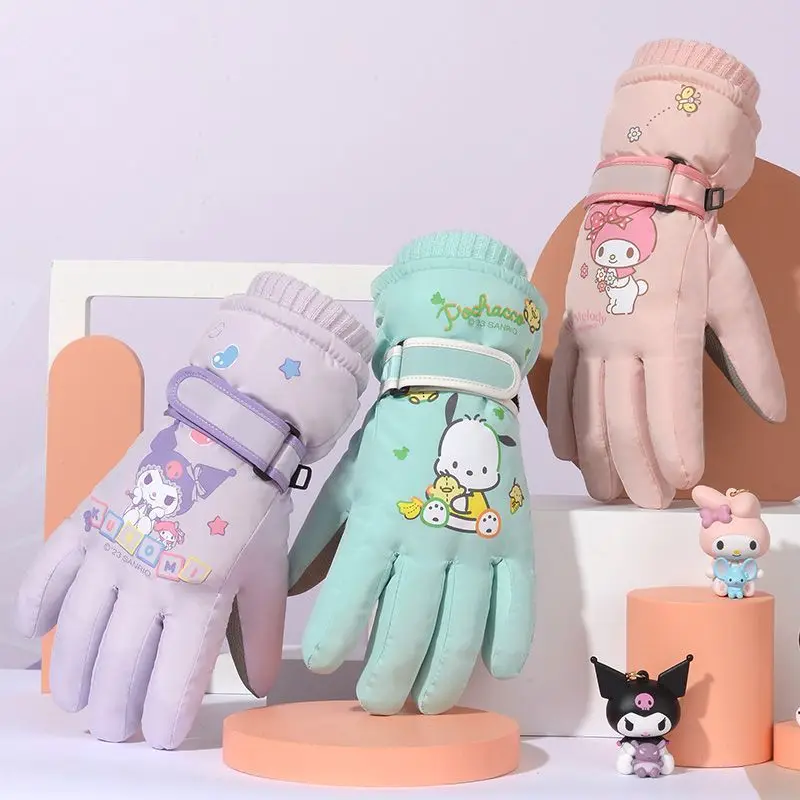 

Детские зимние ветрозащитные утолщенные теплые перчатки Sanrio Kawaii Anime Kuromi My Melody Симпатичные игрушки для подарка детям