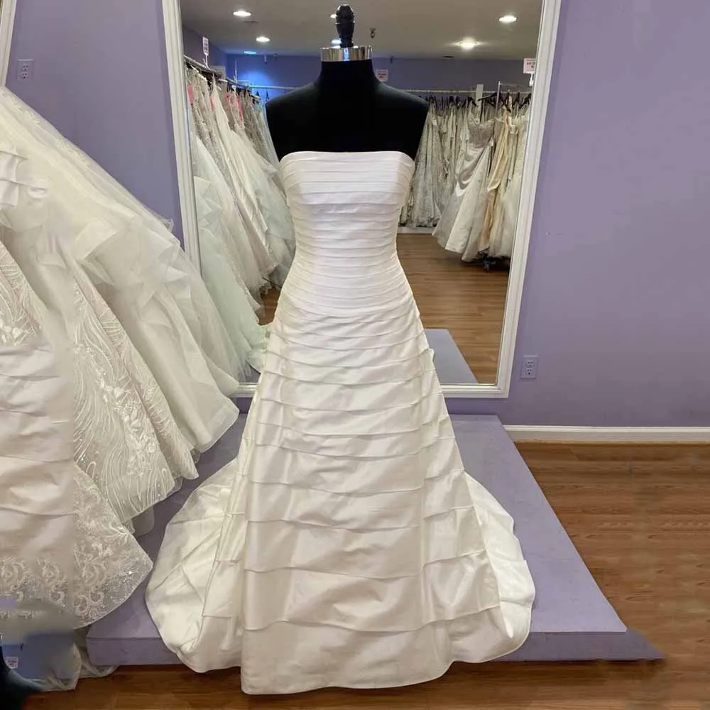 

High Quality Wedding Dresses For Women Strapless Sleeveless Zipper Bride Dress Satin Sweep Train A-Line Custom Occasion Gowns