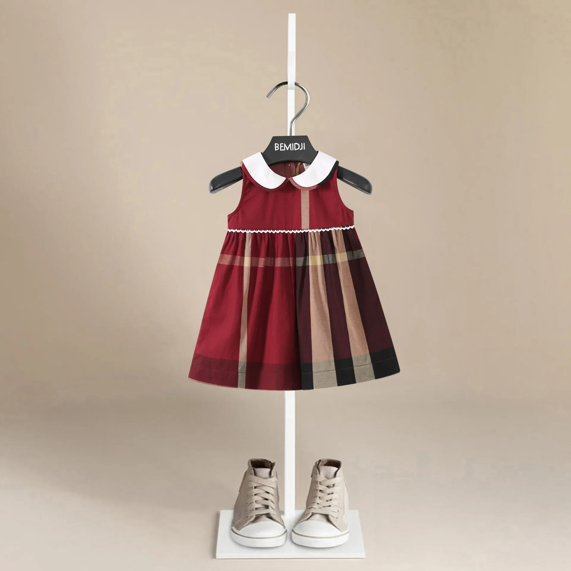 Летние дышащие полосатые клетчатые детские платья-жилет для девочек юбка