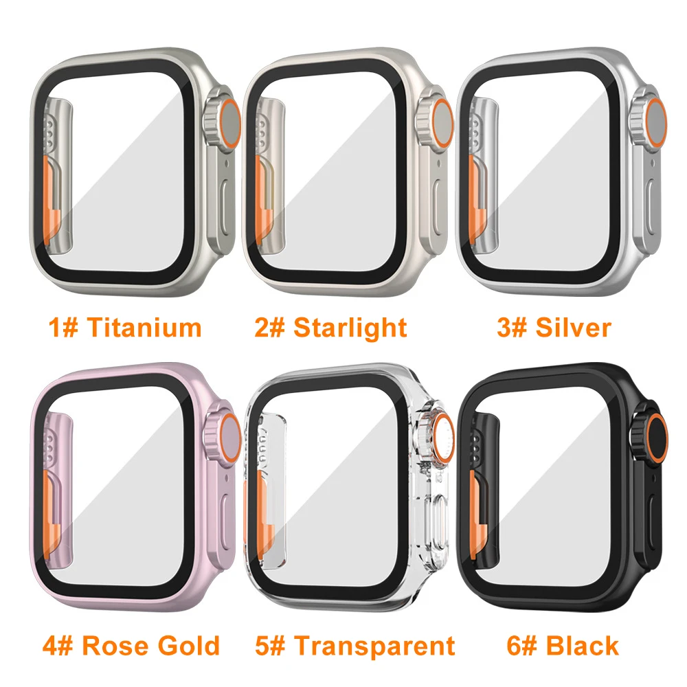 Glass Case Change to Ultra For Apple Watch Series 8 7 45mm 41mm Screen Protector Cover Bumper For iWatch Series 4 5 6 SE 40 44mm