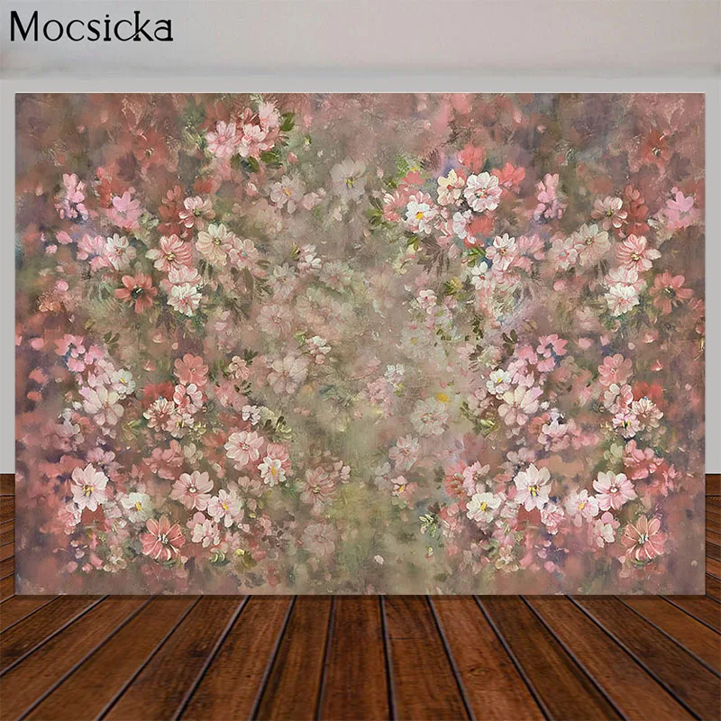 

Mocscika Studio Photography Background Pink Floral Oil Painting Backdrop Pregnant Woman Newborn Baby Portrait Photo Prop Banner