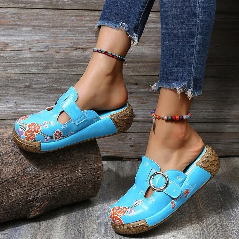

2022 Summer New Thick Bottom Flat Bottom Sandals Ethnic Candy Color Ladies Beach Toe Slippers Printing Embossed Retro Sandals