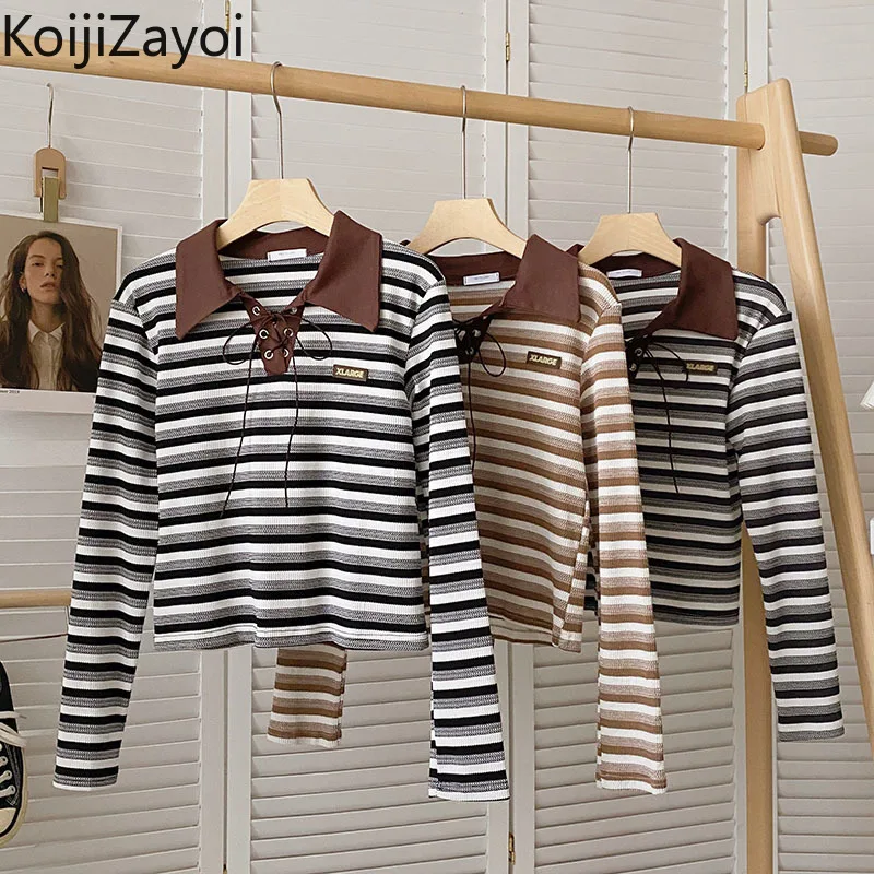 

Женский винтажный Полосатый пуловер Koijizayoi, Модный женский укороченный свитер сезона весна-осень 2022, трикотажные джемперы с длинным рукавом в стиле ретро
