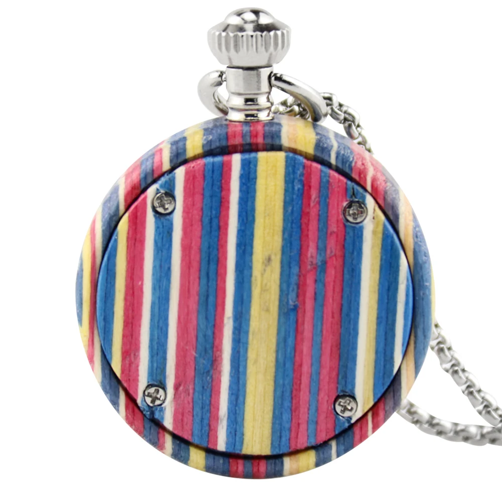Unique Color Quartz Pocket Watch Wooden Couple Clock Fashion Collection Watches FOB Chain Pendant Gift relogio masculino hombre