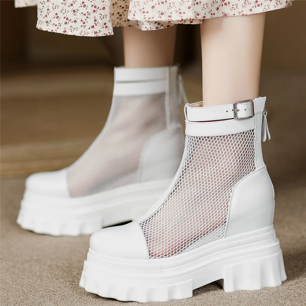 Pumps Shoes Women Genuine Leather Wedges High Heel Gladiators Sandals Female Hollow Mesh Round Toe Fashion Sneakers Casual Shoes