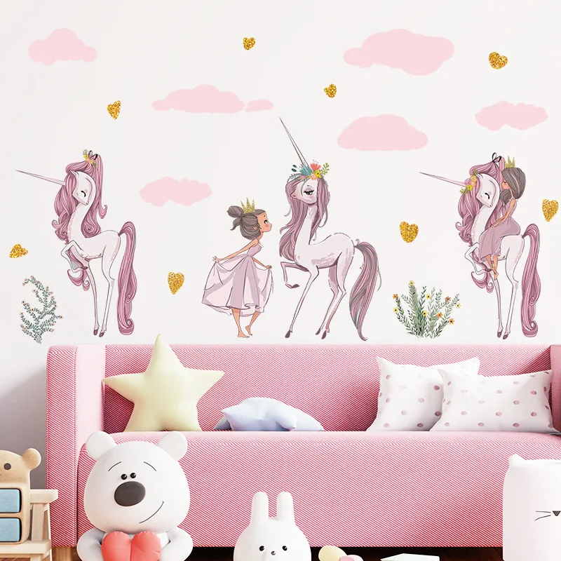 

Girl Unicorn Pink Wall Sticker Cloud Girl Heart Children's Room Home Wall Decoration Wallpaper Girls Bedroom Wall Sticker