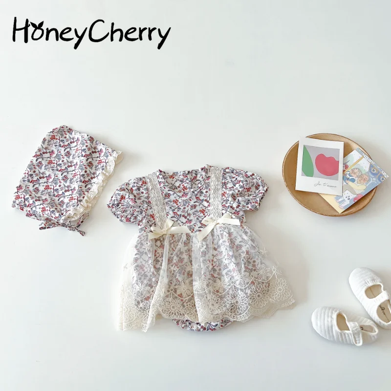 

HoneyCherry Summer Baby Girl's Floral Short-sleeved Bodysuit Newborn Clothes Baby Girl Clothes