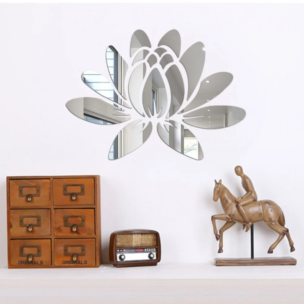 

Wall Decals Sticker Mirror Lotus Flower 3D Stickers Adhesive Selfremovable Acrylic Decor Floral Diy Decal Tiles Acrylics Room
