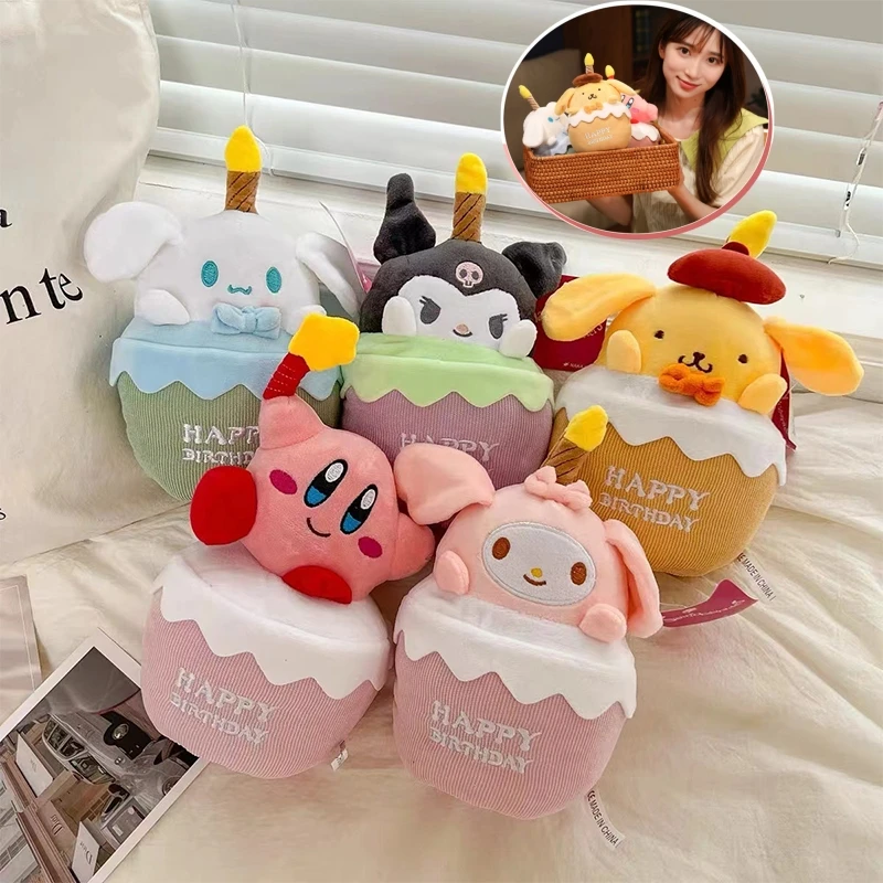 

Cartoon Kirby Sanriod Birthday Cake Plush Toys Kawaii Anime Kuromi My Melody Cinnamoroll Plush Doll Can Sing And Flash Kids Gift