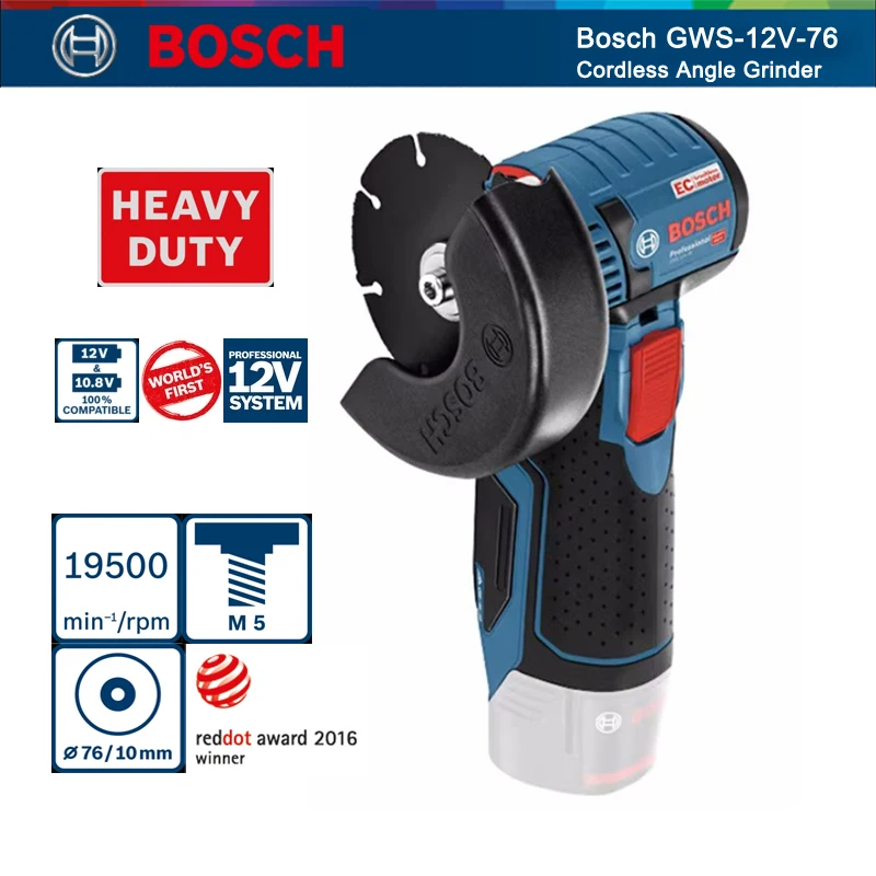 Bosch GWS-12V-76 Профессиональная беспроводная угловая шлифовальная машина, 12 В, 19500 об/мин, перезаряжаемая электрическая шлифовальная машина для резки и шлифовки
