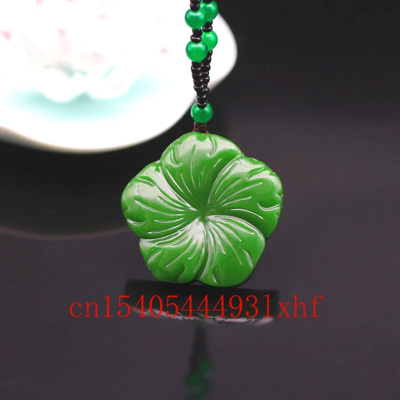 

Natural Hetian Green Jade Flower Pendant Necklace Fashion Charm Jewelry Carved Accessories Chinese Talisman Gifts for Women Men