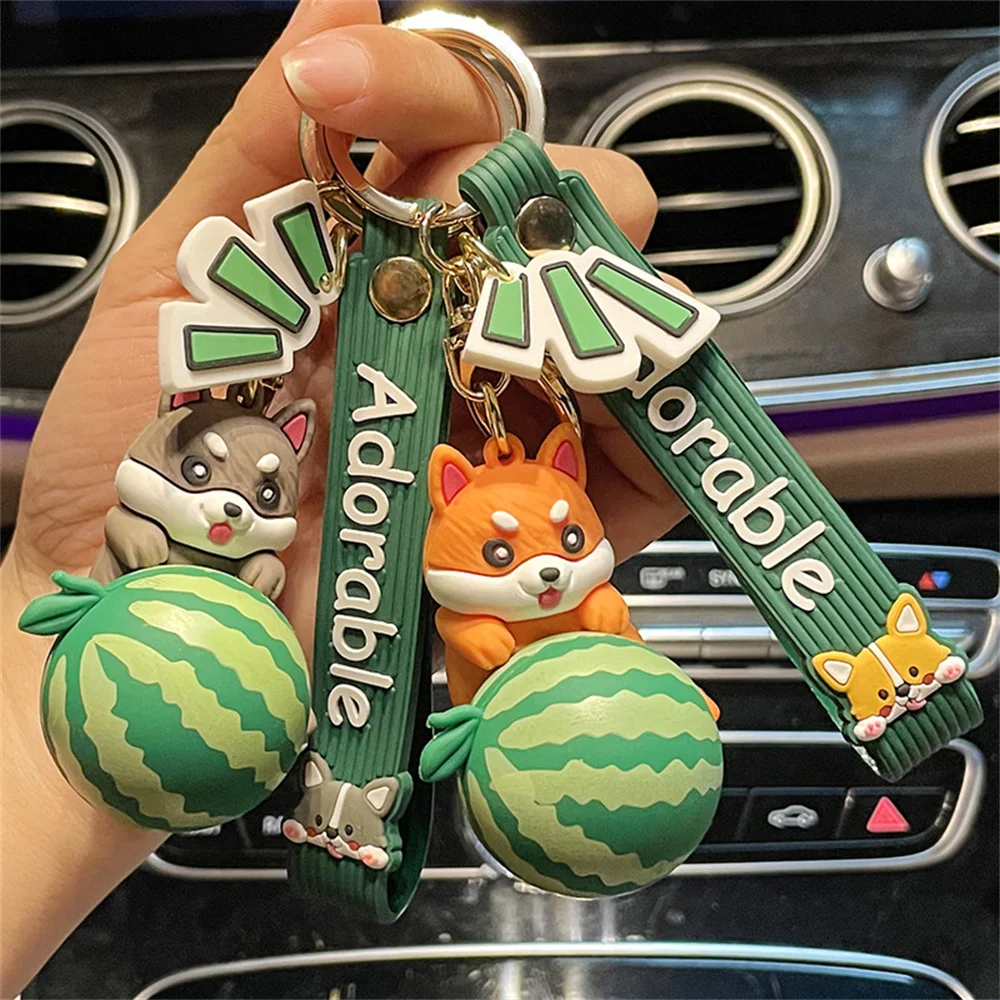 

Creative Fruit Shiba Inu Bear Keychain Ornaments Women Bag Men Car Keys Pendant Accessory Watermelon Avocado Keyring Friend Gift