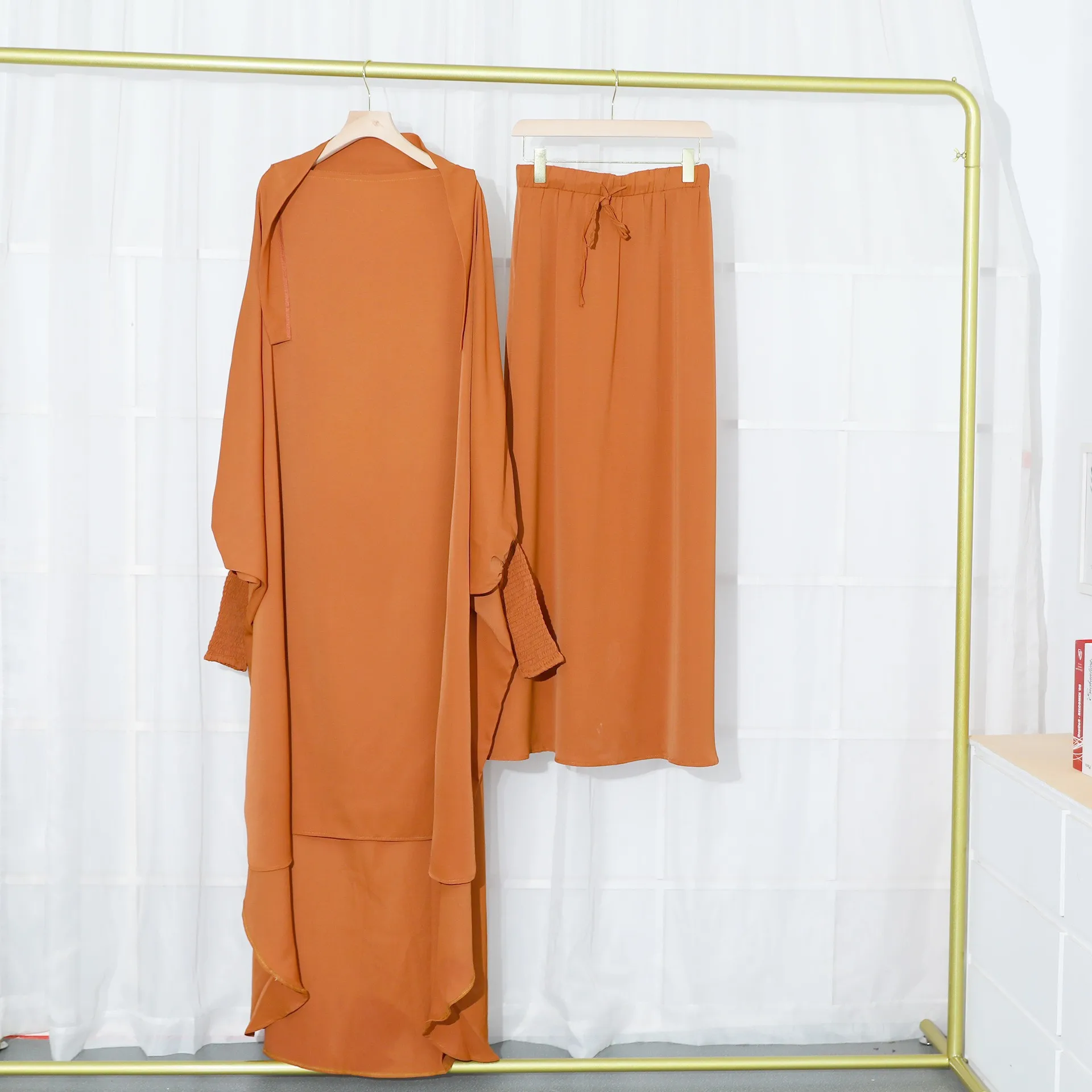 Solid Robe with Big Swung Muslim Dress Islamic Clothing for Women Muslim Fashion Modest Clothing 2 Piece Abaya Set Muslim Sets