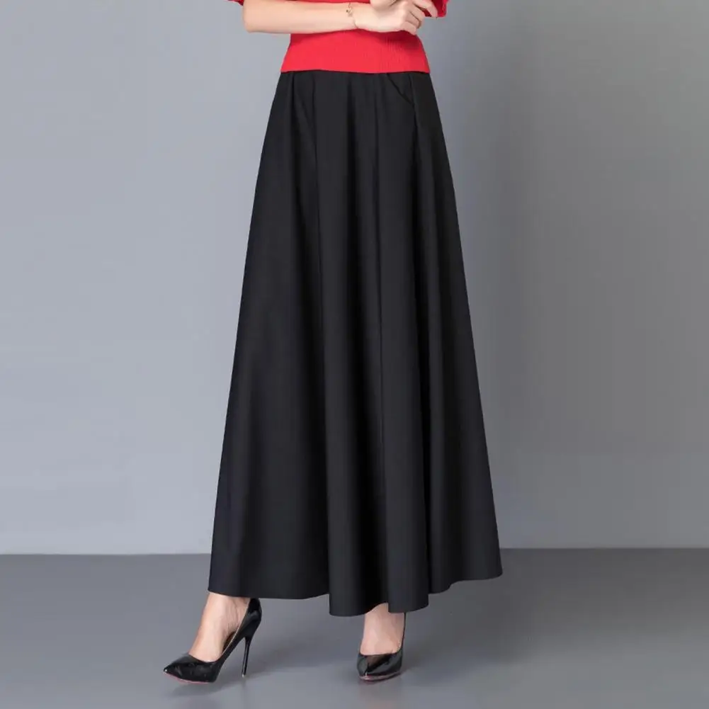 

High Waist Skirt Stylish Women's A-line Maxi Skirt High Waist Tummy Control Breathable Fabric Ankle Length Pockets for Dating