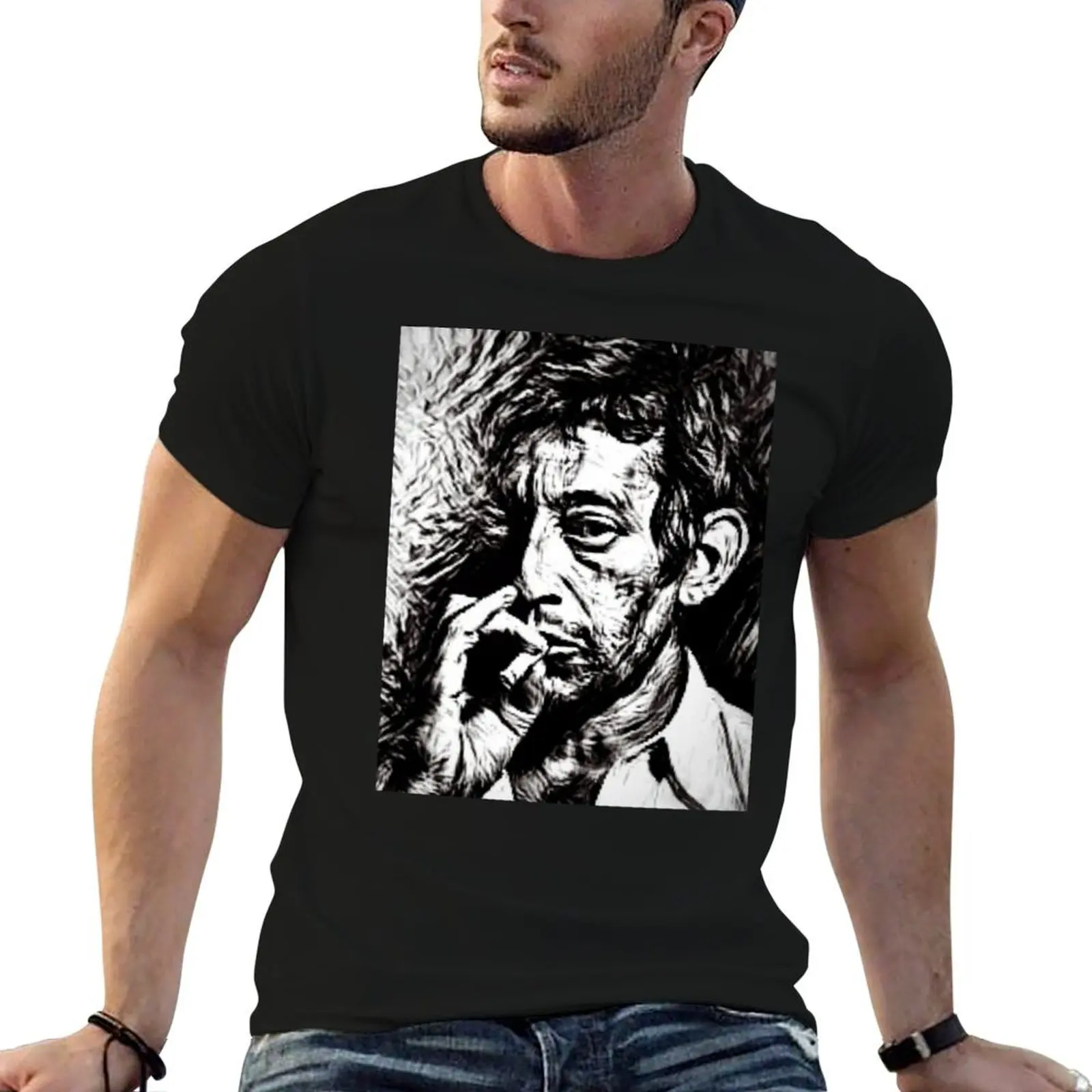 Фото Футболка с графическим принтом Serge Gainsbourg Noirs Ne Dessin Blanc, базовая футболка, мужские футболки, повседневная футболка для мужчин №1